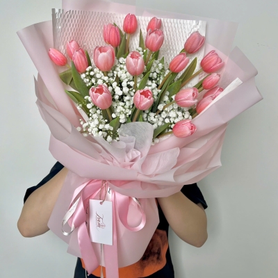 Bó Tulip Hồng Thanh Khiết
