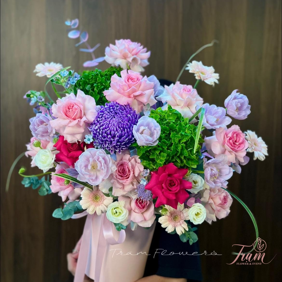 Box Hoa Hồng Tím Hồng & Thanh Lịch Kiêu Sa