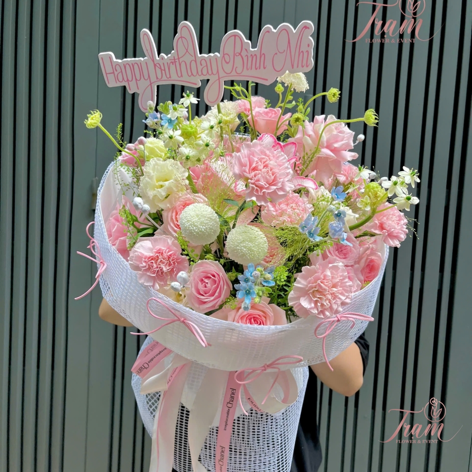 Bó Hoa Sinh Nhật Hồng Pastel – Ngọt Ngào & Thanh Khiết