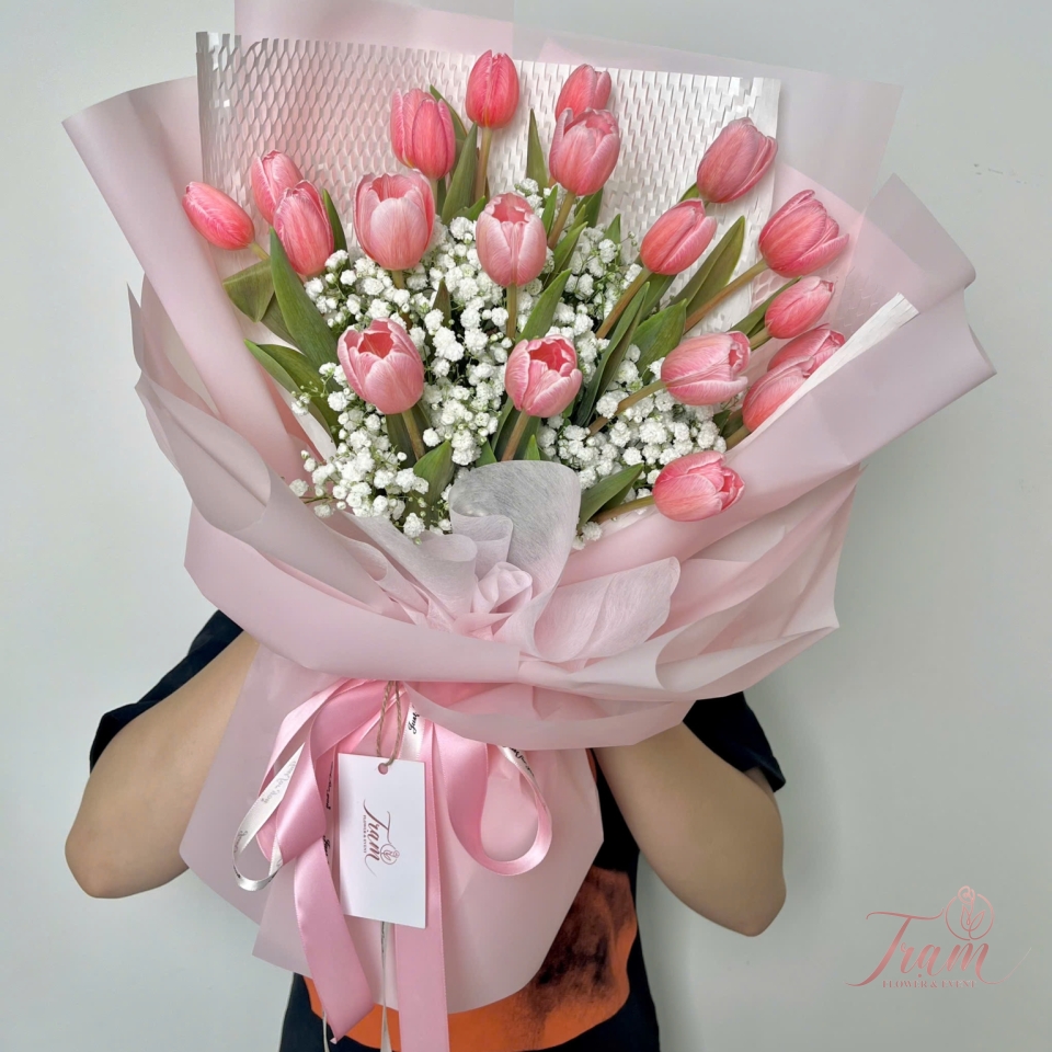Bó Tulip Hồng Thanh Khiết