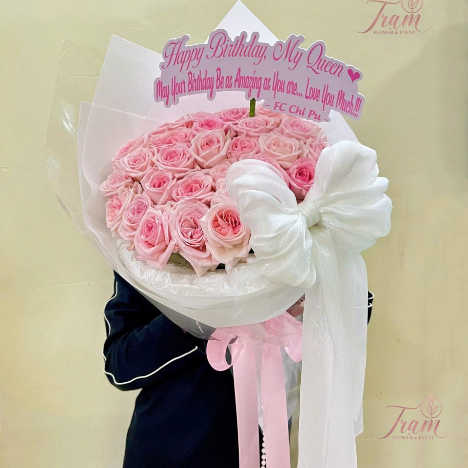 Bó Hoa Hồng Tròn Hồng Pastel – Dịu Dàng Yêu Thương
