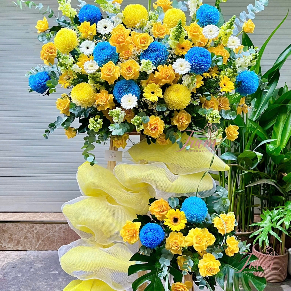 KỆ HOA TONE XANH – VÀNG | HÀI HÒA THỊNH VƯỢNG