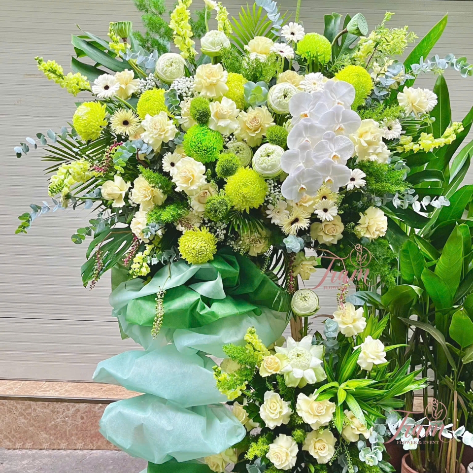 KỆ HOA TONE XANH LÁ 2 TẦNG – SINH KHÍ VƯƠN CAO