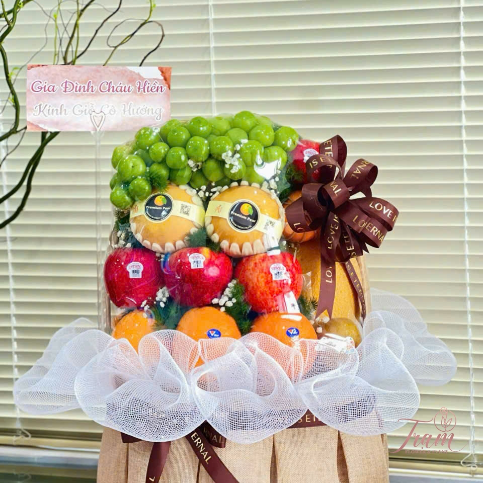 Giỏ Hoa Trái Cây Tone Nude – Tinh Tế & Thanh Lịch