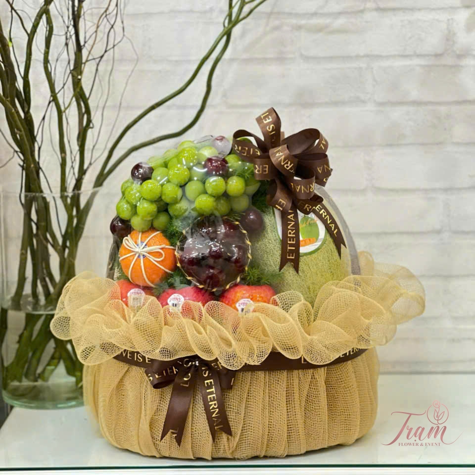 Giỏ Hoa Trái Cây Tone Nude – Thanh Lịch & Tinh Tế